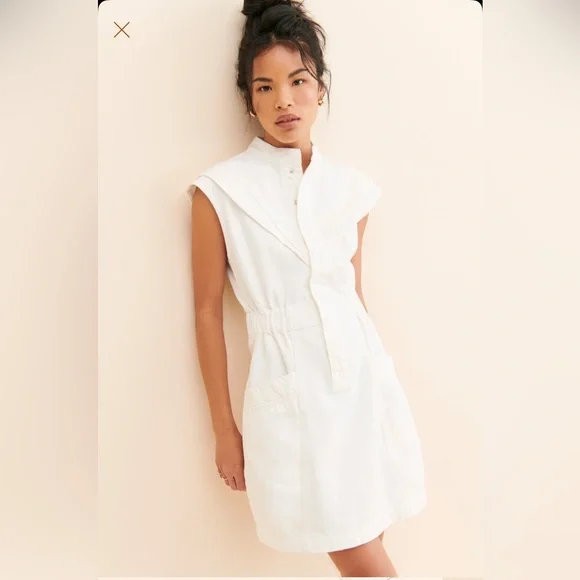 Aureta Dresses | Aureta Denim Mini Moto Dress - Small | Color: White | Size: S | Ksgotsch's Closet